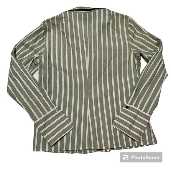 MICHAEL Michael Kors Women’s White & Green Striped Button Down Shirt SZ 10 - Picture 2 of 8